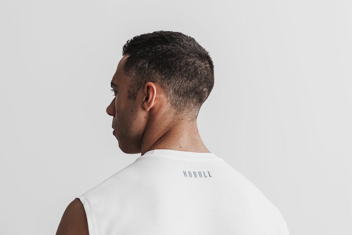 Nobull Crossfit® Sleeveless Men's T Shirts White | Australia (MS9738)